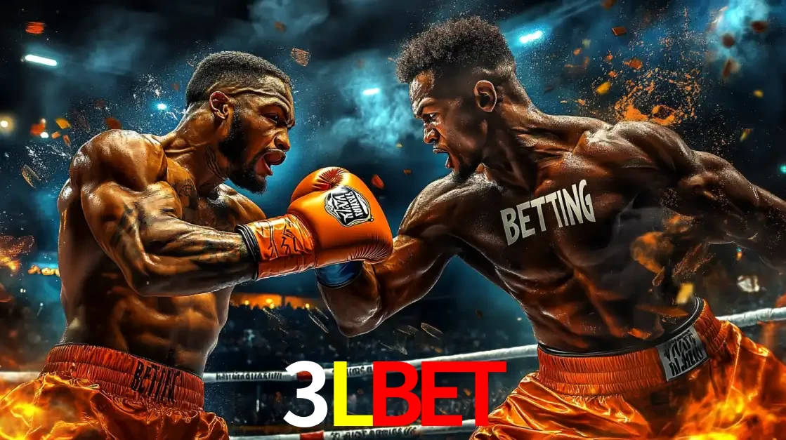 Dois boxeadores em uma luta intensa e explosiva, representando a adrenalina e as oportunidades de apostas em esportes de combate disponíveis na plataforma 3LBET.